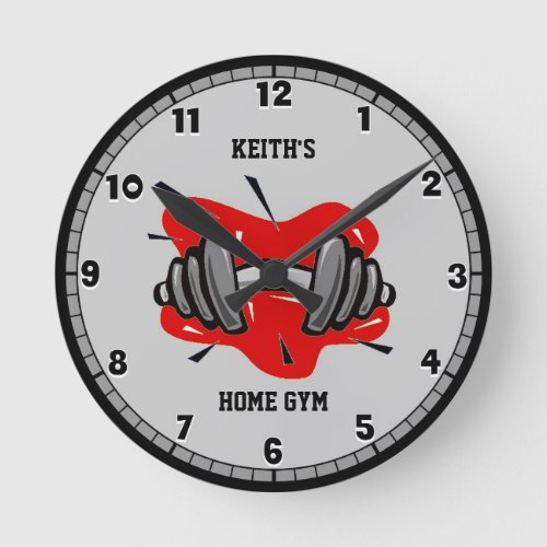 Red and Gray Fitness Gym Round Clock