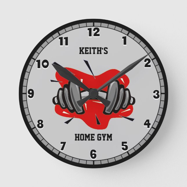Red and Gray Fitness Gym Round Clock (Front)