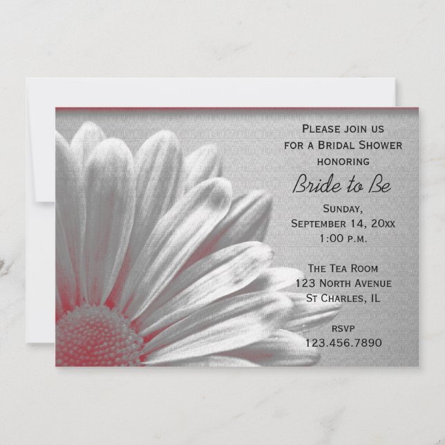 Red and Gray Floral Highlights Bridal Shower Invitation (Front)