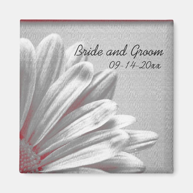 Red and Gray Floral Highlights Wedding Magnet (Front)