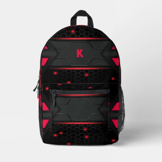 Red and gray gaming geometric background printed backpack
