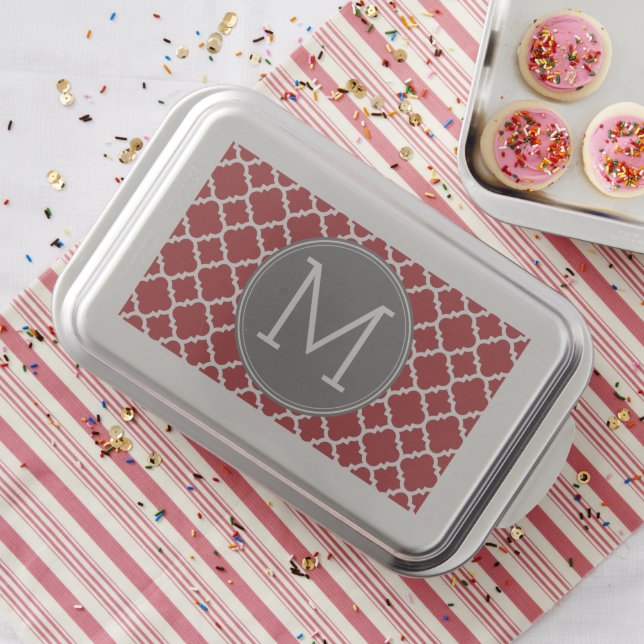 Red and Gray Geometric Pattern Monogram Cake Pan (In Situ)