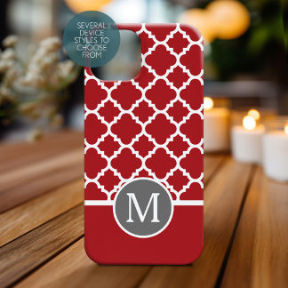 Red and Gray Geometric Pattern Monogram Case-Mate iPhone 14 Pro Max Case