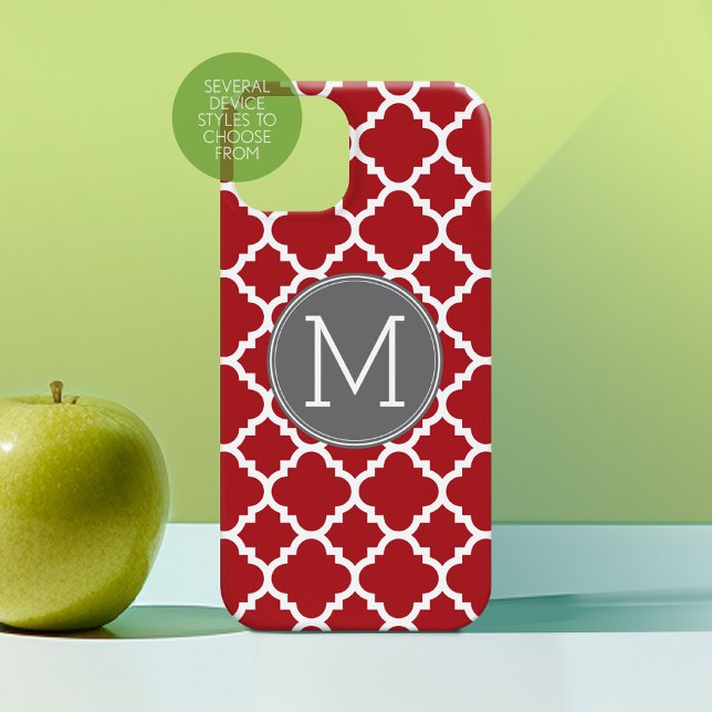 Red and Gray Geometric Pattern Monogram Case-Mate iPhone Case (Personalized Phone Case with Custom Photos Text - Choose a Device Style)