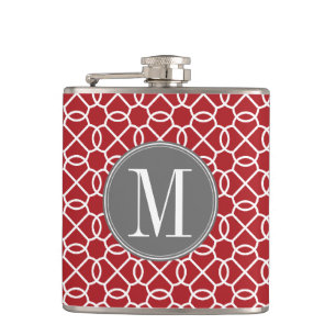 Red and Gray Geometric Pattern Monogram Flask