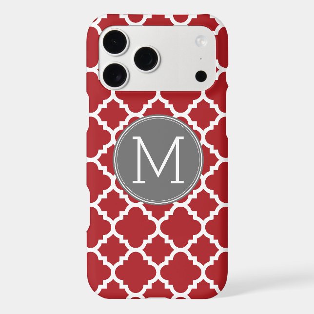 Red and Gray Geometric Pattern Monogram Iphone Case (Back)