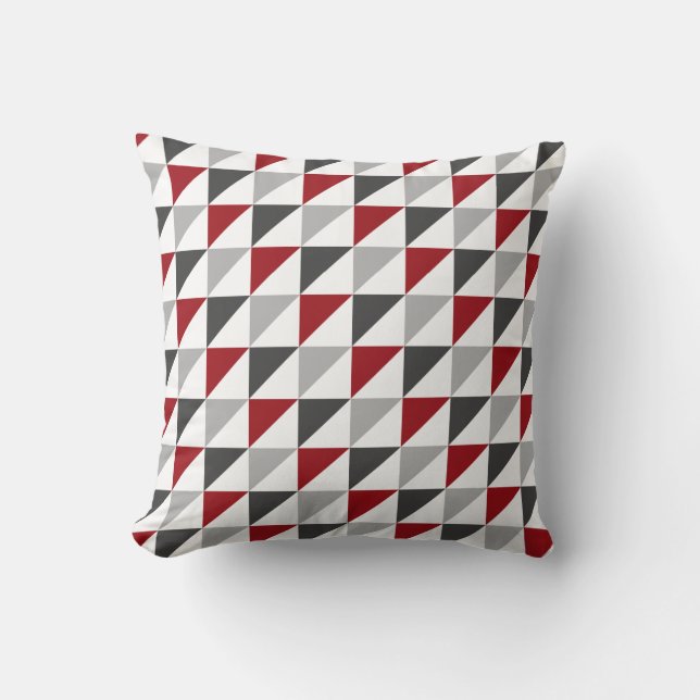 Red and Gray Geometric Throw Pillow (Front)