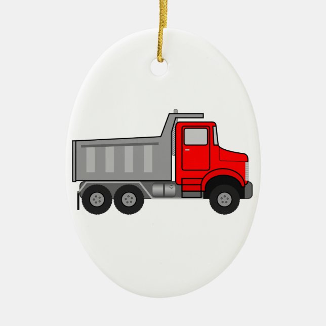 Red and Gray/Grey Cartoon Dump Truck Ceramic Ornament (Front)