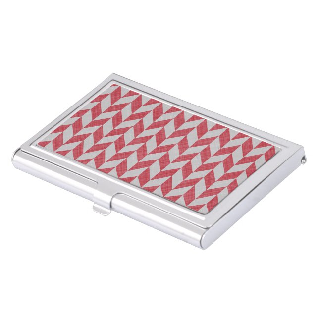 RED AND GRAY HERRINGBONE PATTERN BUSINESS CARD CASE (Front)