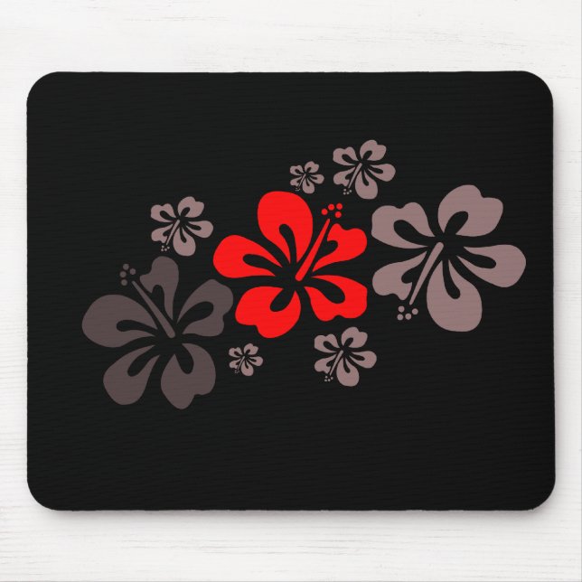 Red and Gray Hibiscus Mouse Pad (Front)