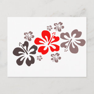 Red and Gray Hibiscus Postcard
