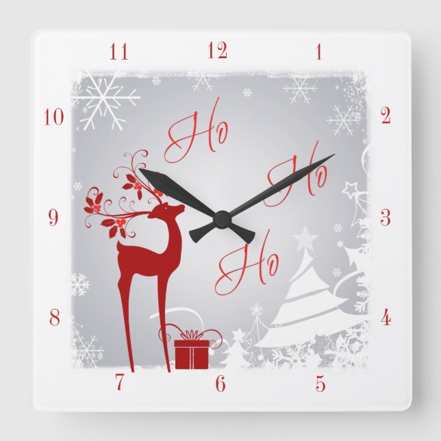 Red and Gray Ho Ho Ho Christmas Clock with Deer (Front)
