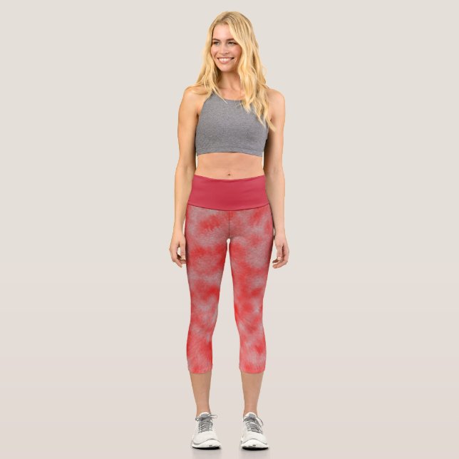 Red and gray homogeneous, High Waisted Capris (Front)