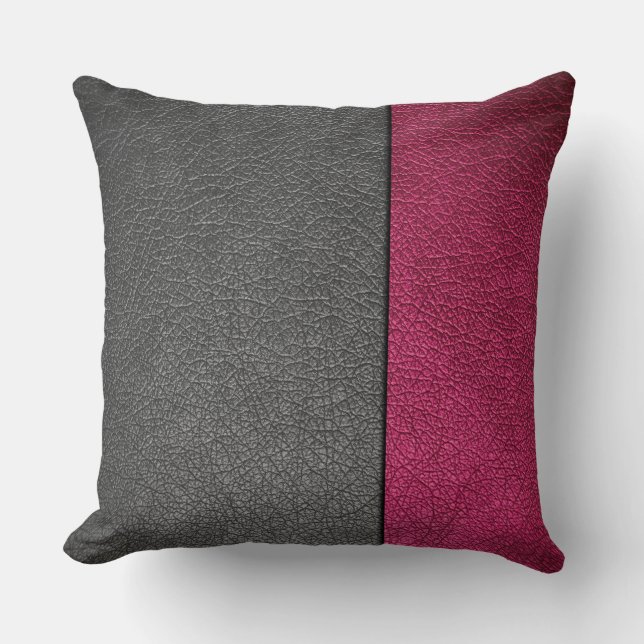 Red and Gray Leather Throw Pillow (Front)