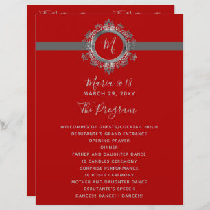Red and Gray Monogram Birthday Programs