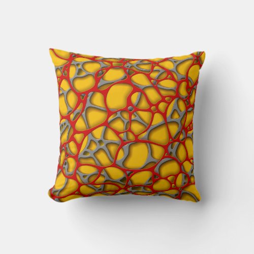 Red and gray net on a yellow background throw pillow