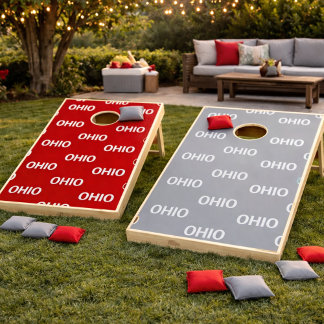 Red and Gray Ohio Cornhole Set