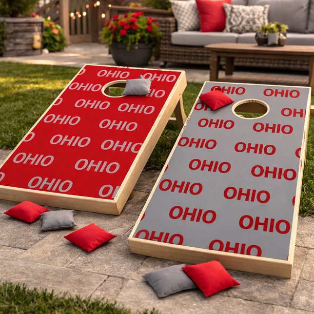 Red and Gray Ohio Cornhole Set (Creator Uploaded)