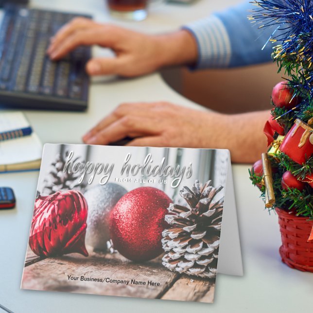 Red and Gray Ornaments Christmas Holiday Card (Elegant red and gray ornaments create a warm, classic holiday greeting.)