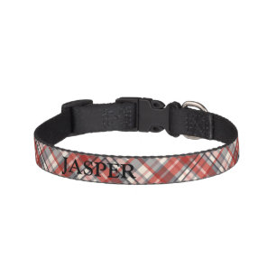 Red and Gray Plaid Custom Name Dog Collar