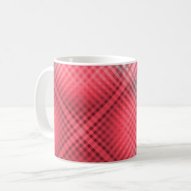 Red and gray plaid grunge coffee mug (Front Left)