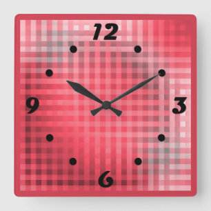 Red and gray plaid grunge square wall clock