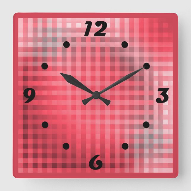 Red and gray plaid grunge  square wall clock (Front)