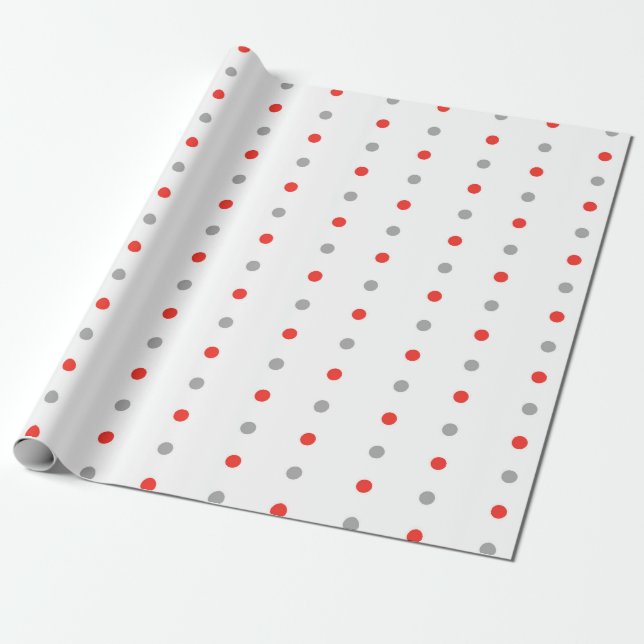 Red and Gray Polka Dot Pattern Wrapping Paper (Unrolled)