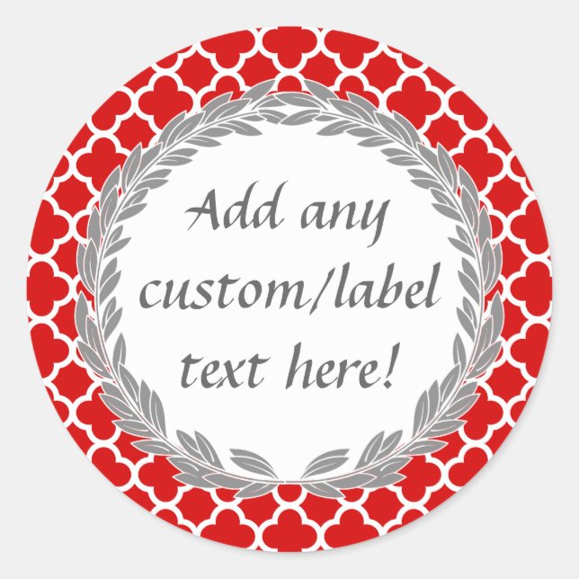 Red and Gray Pretty Custom Canning Jar Craft Label (Front)