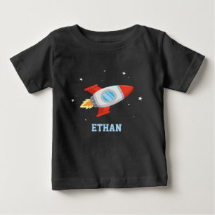 Red and Gray Rocket In Outer Space Baby T-Shirt