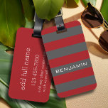 Red And Gray Rugby Stripes With Custom Name Luggage Tag at Zazzle