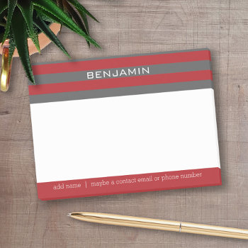 Red And Gray Rugby Stripes With Custom Name Post-it Notes by MarshBaby at Zazzle