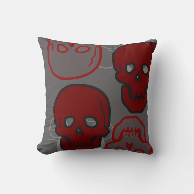 Red and Gray Skulls Pillow (Front)
