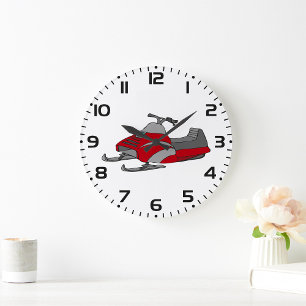 Red and Gray Snowmobile Large Clock
