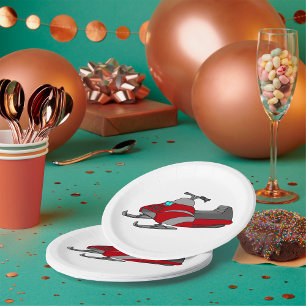 Red and Gray Snowmobile Paper Plates