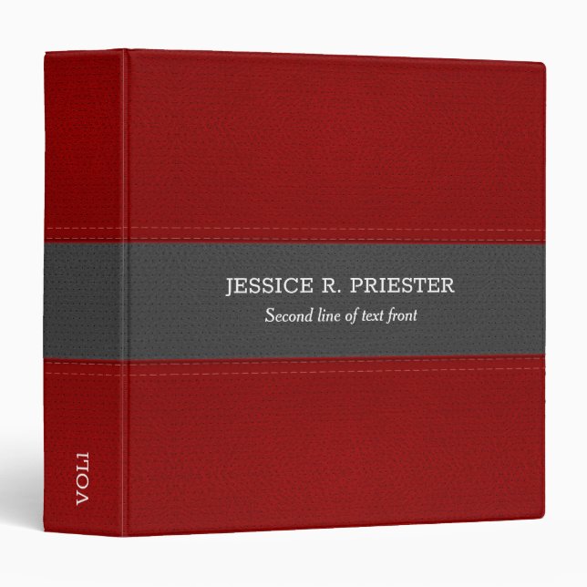 Red And Gray Stitched Faux Leather Look Binder (Front/Spine)