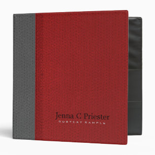 Red And Gray Stitched Leather Look 3 Ring Binder