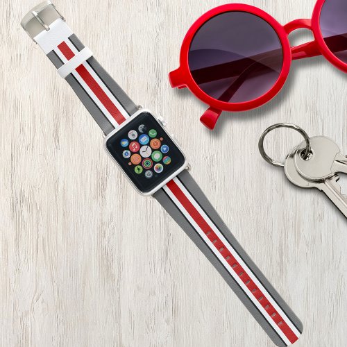 Red and Gray Stripe College Colors  Apple Watch Band