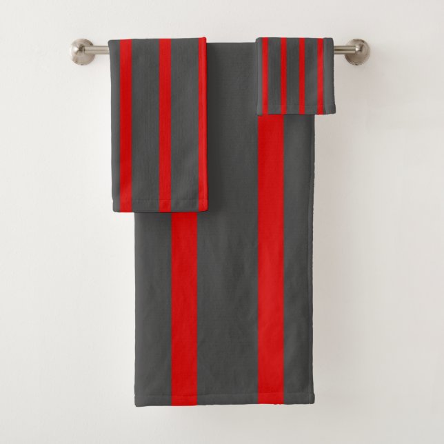 Red and Gray Stripes Bath Towel Set (Insitu)
