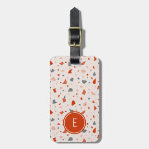 Red and gray terrazzo monogram   luggage tag