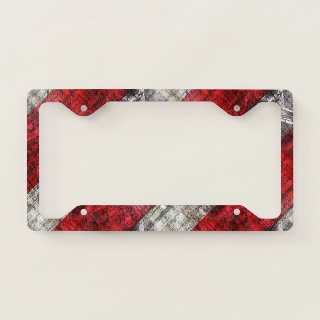 Red And Gray Textured Stripes License Plate Frame (Front)