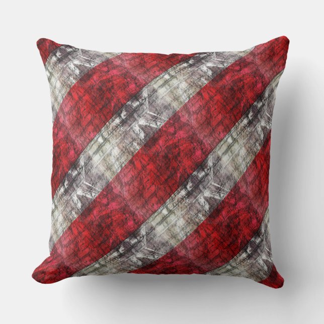 Red And Gray Textured Stripes Throw Pillow (Front)