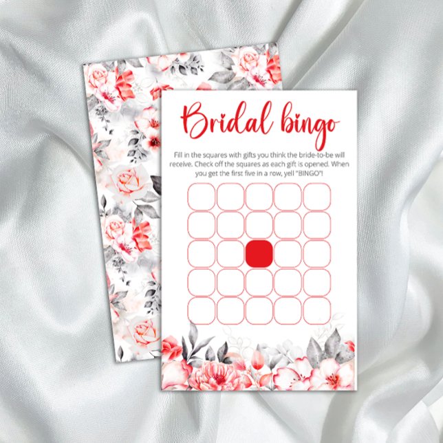 Red and Gray Watercolor Flowers bridal shower bing (Creator Uploaded)