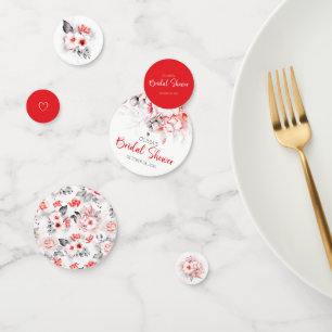Red and Gray Watercolor Flowers Bridal Shower Confetti