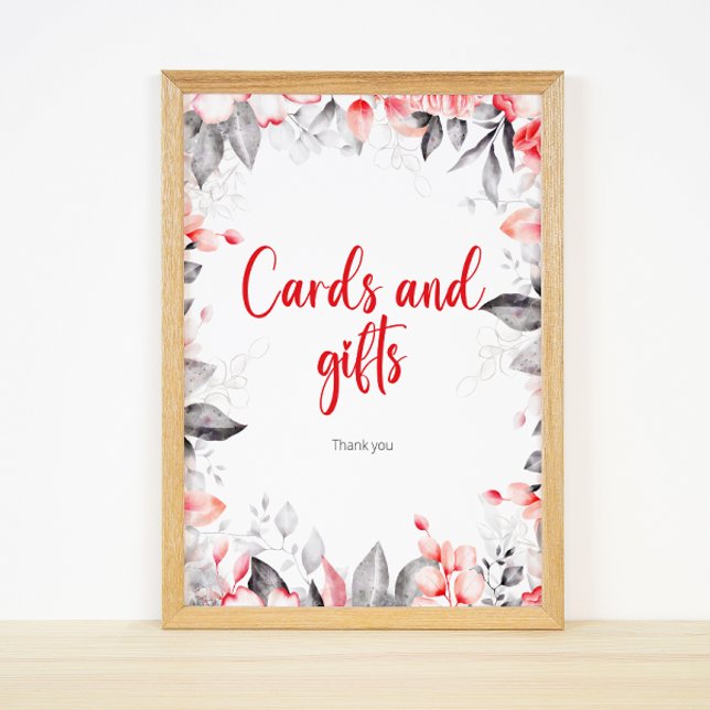 Red and Gray Watercolor Flowers cards and gifts Poster (Creator Uploaded)