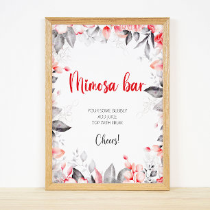 Red and Gray Watercolor Flowers Mimosa Bar Sign
