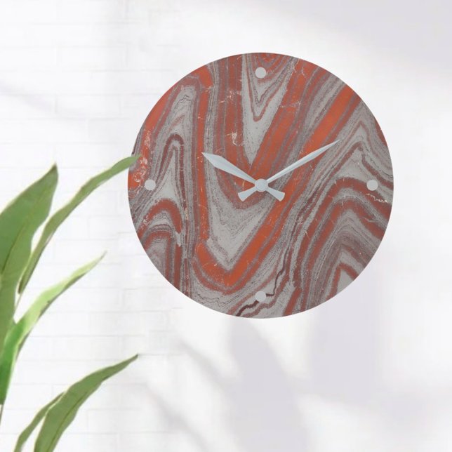 Red and Gray Wavy Faux Sandstone Large Clock (Creator Uploaded)