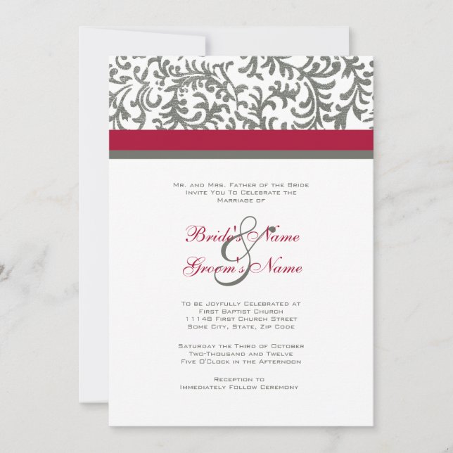 Red and Gray Wedding Invitation (Front)