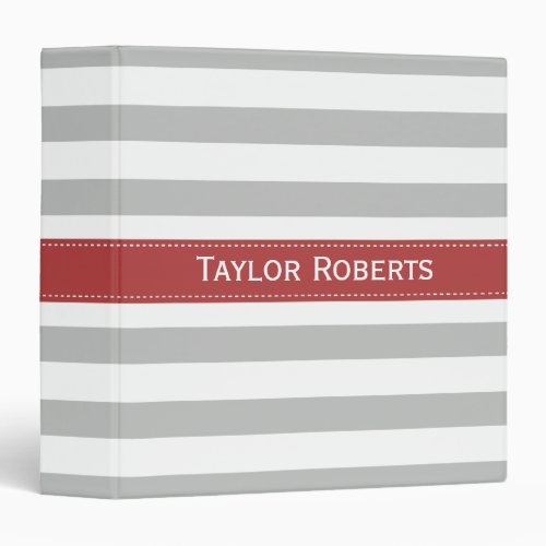 Red and Gray Wide Stripes Pattern 3 Ring Binder