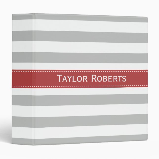 Red and Gray Wide Stripes Pattern 3 Ring Binder (Front/Spine)